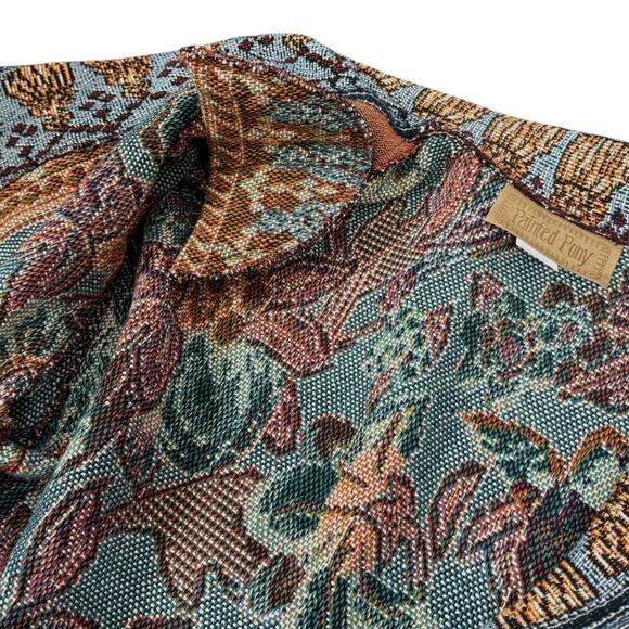 Painted Pony Women's Size M Tapestry Jacket Earthy Vintage Floral Tassel Print - Picture 8 of 11